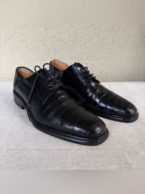 MINT$6700 GUCCI Crocodile Lace Up Oxford-Men's 10.5 US-M to Wide-BLACK-Cap Toe